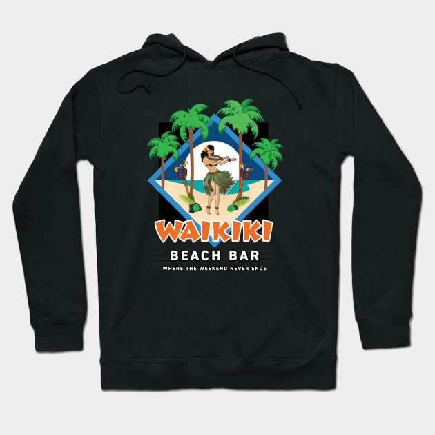 Waikiki Beach Bar with Hula Girl Hoodie by PauHanaDesign